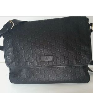 Gucci Guccissima Black Leather Messenger Bag